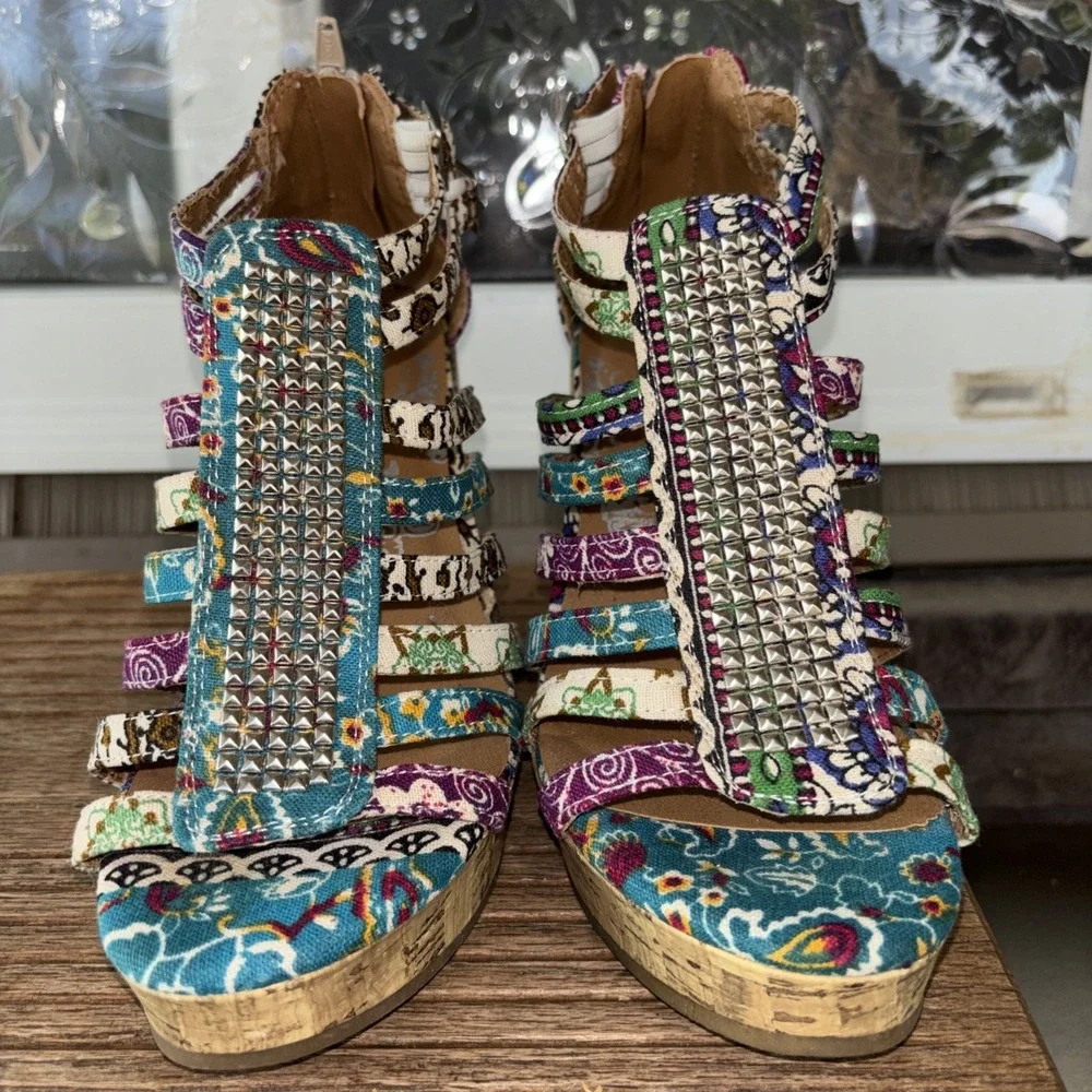 Vintage Mudd 4 In Cork Wedge Platform Sandals Boho Hippie Y2K 90s Womens Sz 7